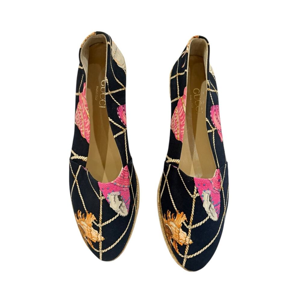 Gucci Vintage Seashell Print Canvas Espadrilles Flat EU Size 39 US - Picture 3 of 13
